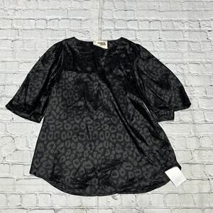 NWT Savanna Jane Black Leopard Cheetah Blouse Shirt Top S